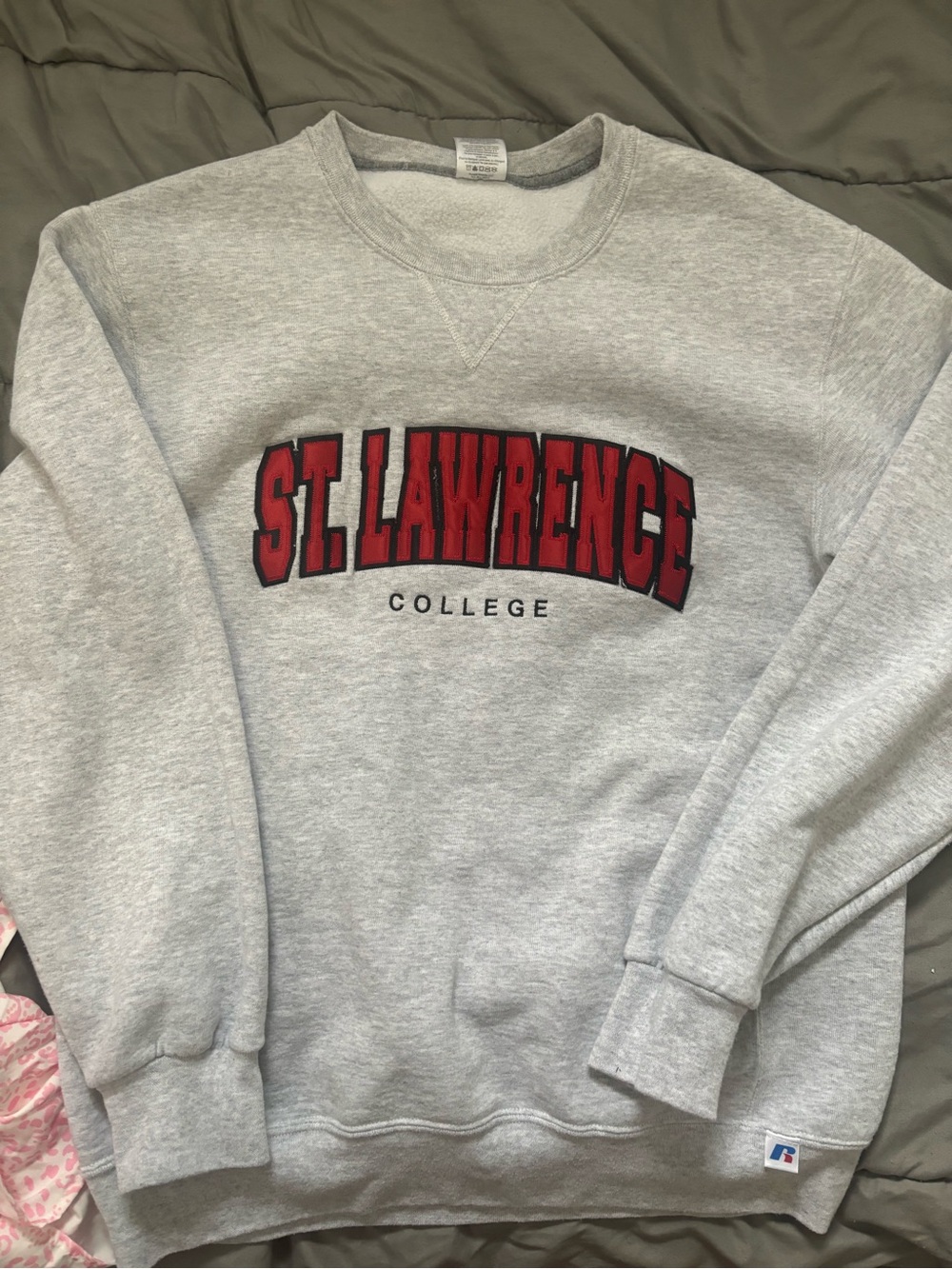 Russell Athletic Grey Crewneck Sweatshirt with Red Collegiate Logo
